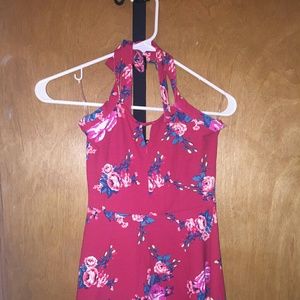 Red floral halter dress